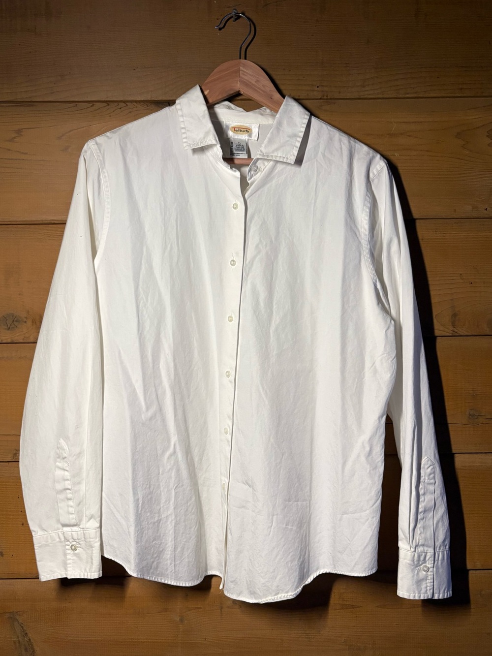 Talbots White Button Down Shirt- Size 14- Vintage Cotton Oversized